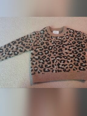 Zara Kids Leopard-Print Crewneck Sweater in Brown and Black